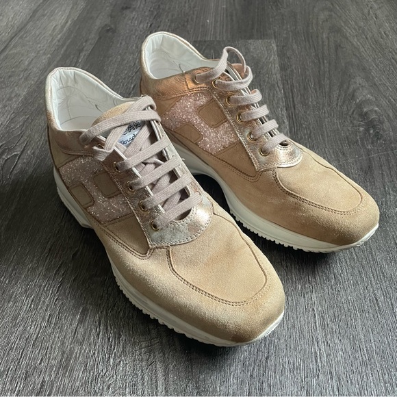 Hogan Beige Pink Glitter Woman’s interactive lace up Sneakers (39 1/2) - Picture 5 of 15